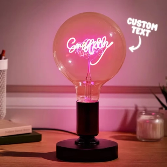 Custom Text LED Filament Bulb Table Lamp | Personalized Name Neon Desk Light, USB Powered, Unique Customizable Gift for Bedroom, Office, Home Decor