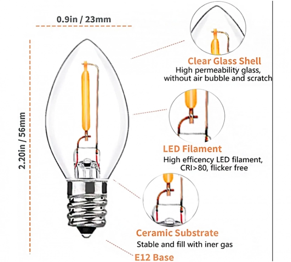 Best Selling Mini C7 LED Edison Bulbs E12 Base Dimmable Warm White Lighting for Home (4)