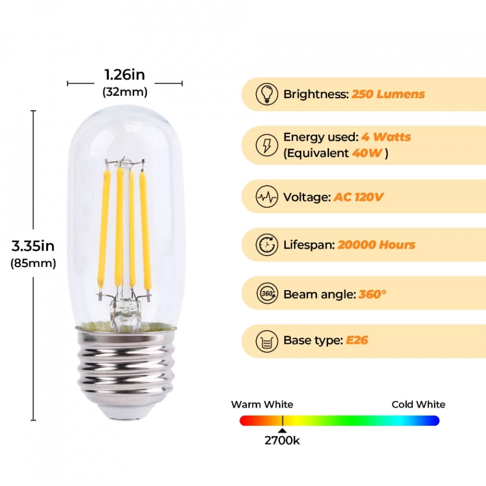 Edison Vintage 2700K Soft Light T32 4W LED Filament Tubular Bulb Lights Lighting Led (2)