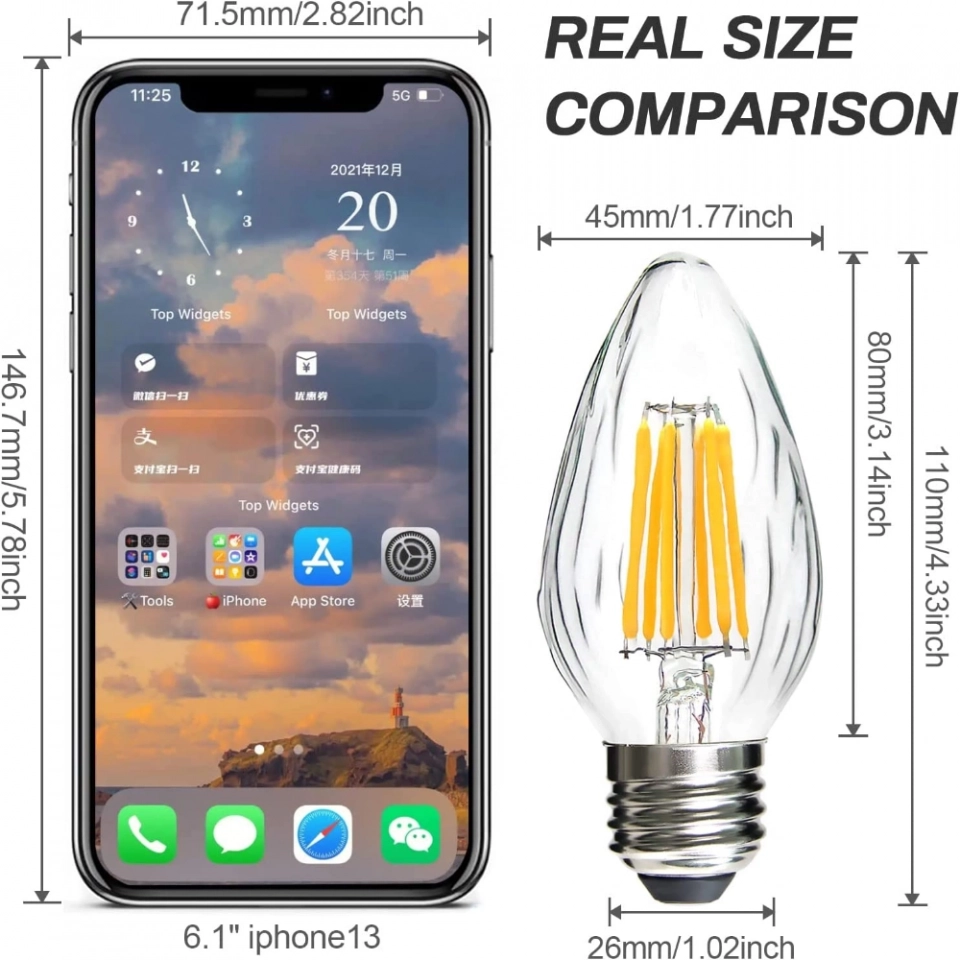 Factory Direct F15 Tapered Retro Edison Bulb White Incandescent Warm Lamp Bulb Filament Can Be Used for Led Overhead Lights (4)