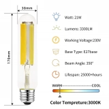 Factory Wholesale T38 21Watt E27 Base Type Clear Glass Cover LED Filament Lights Bulb for Decorating Home (4)