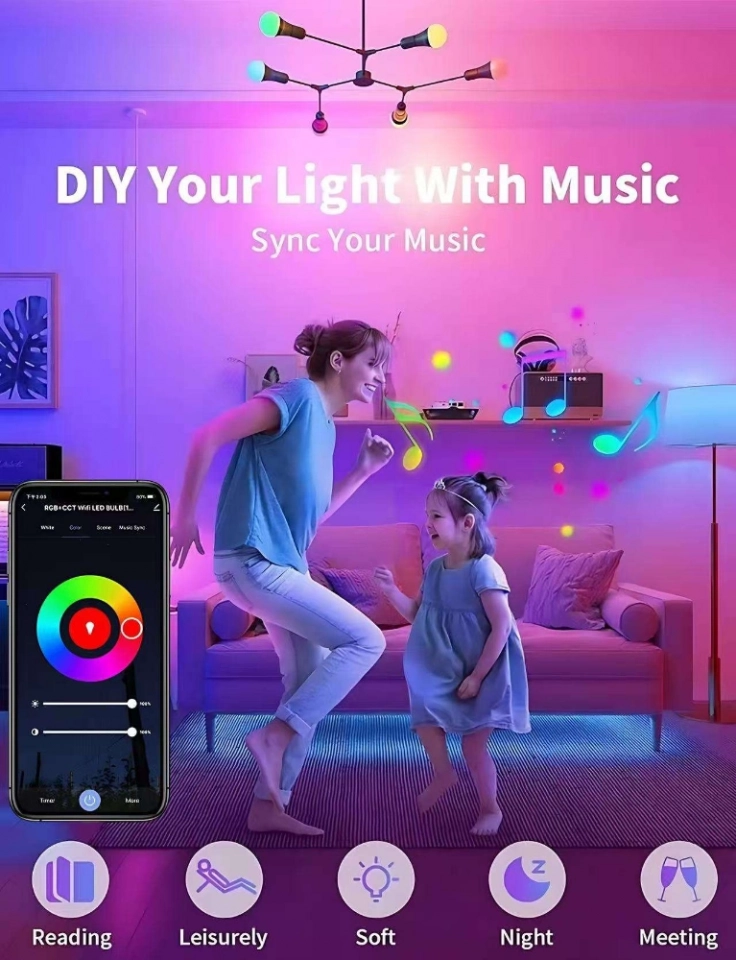 GU10 Smart LED RGBWW Bulb 400 LM High Brightness Dimmable Colour-Changing 64 Scenes WiFi for Bluetooth Alexa Compatible (5)