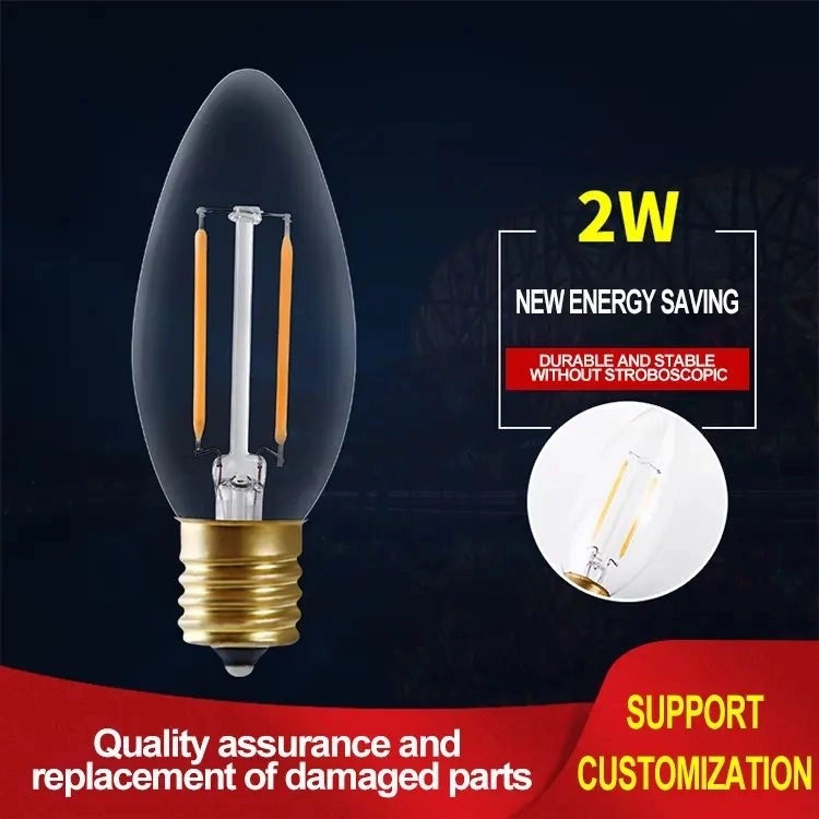 High Quality 220-240V E27 Retro LED Filament Lamp C35 2W Transparent Glass Candle Retro Antique Edison Crystal LED Bulb (3)
