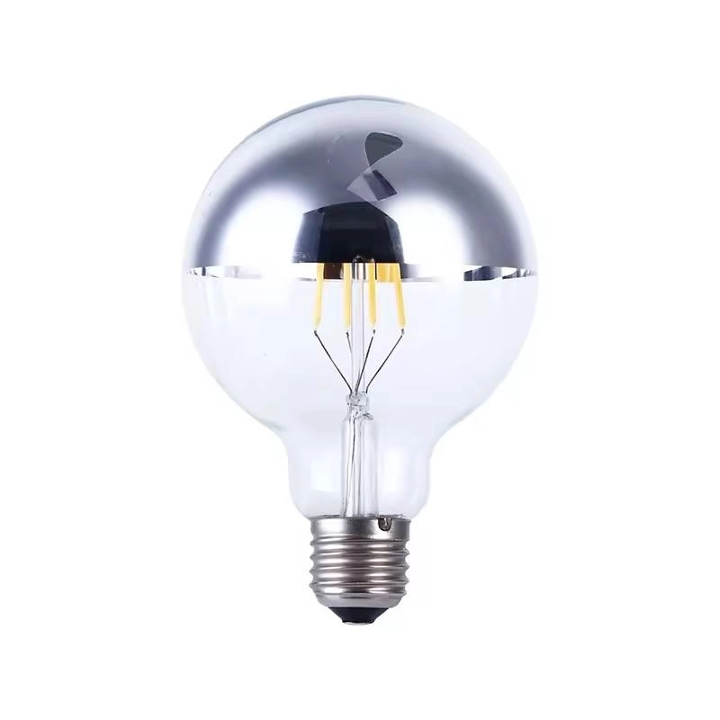 High Quality Edison Globe Bulb G80 Half Silver Reflective G95 Half Silver Mirror Crown LED Filament Bulb