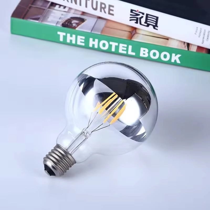 High Quality Edison Globe Bulb G80 Half Silver Reflective G95 Half Silver Mirror Crown LED Filament Bulb (2)