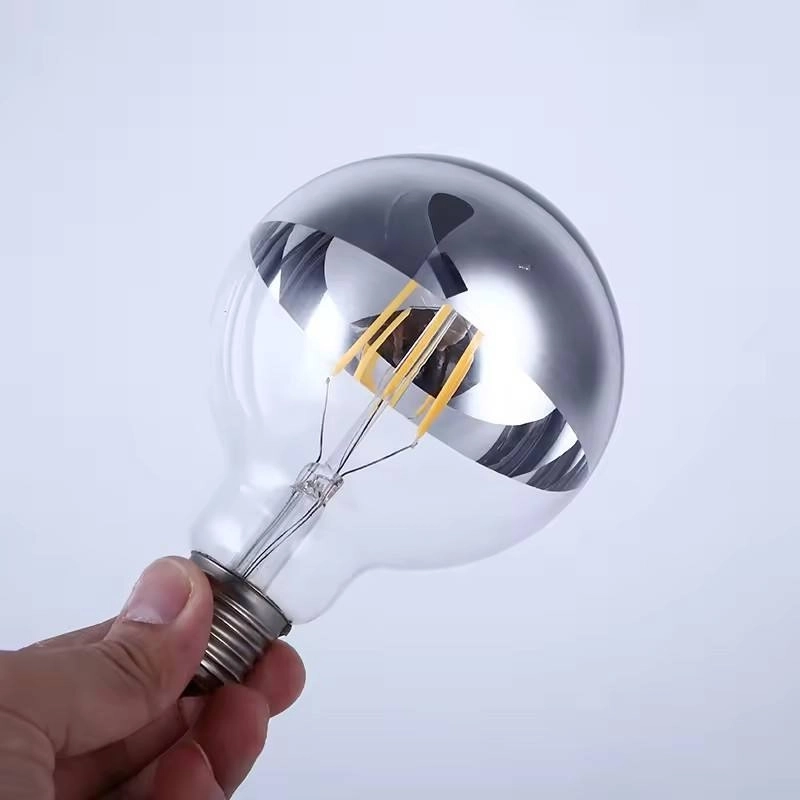 High Quality Edison Globe Bulb G80 Half Silver Reflective G95 Half Silver Mirror Crown LED Filament Bulb (3)