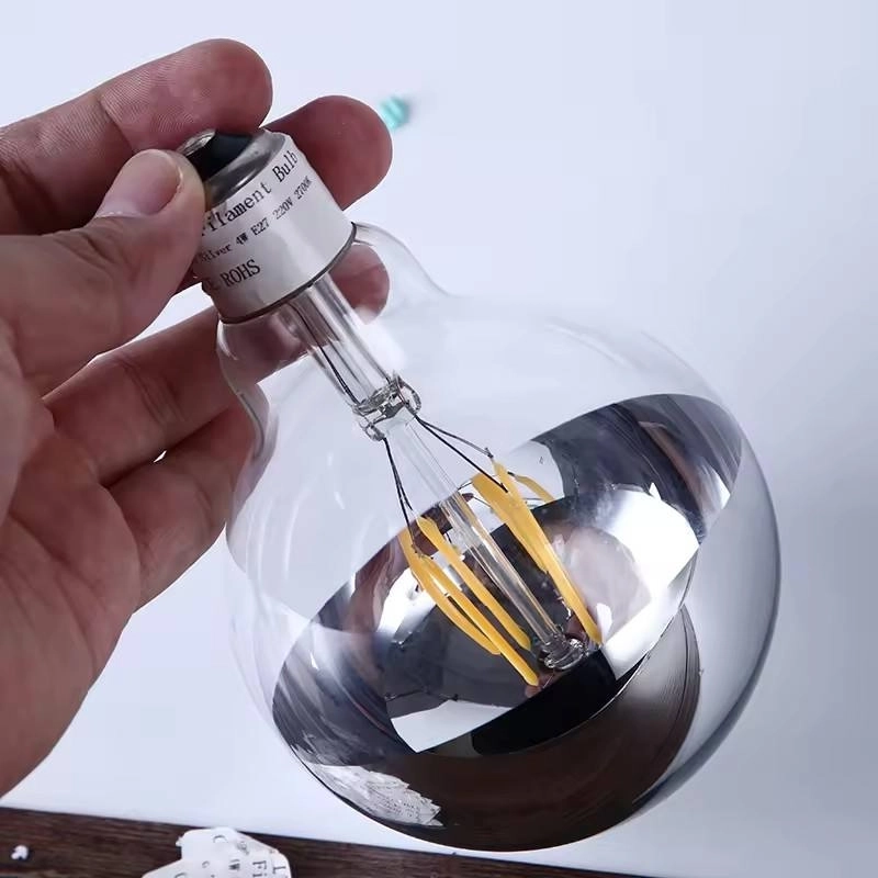 High Quality Edison Globe Bulb G80 Half Silver Reflective G95 Half Silver Mirror Crown LED Filament Bulb (4)