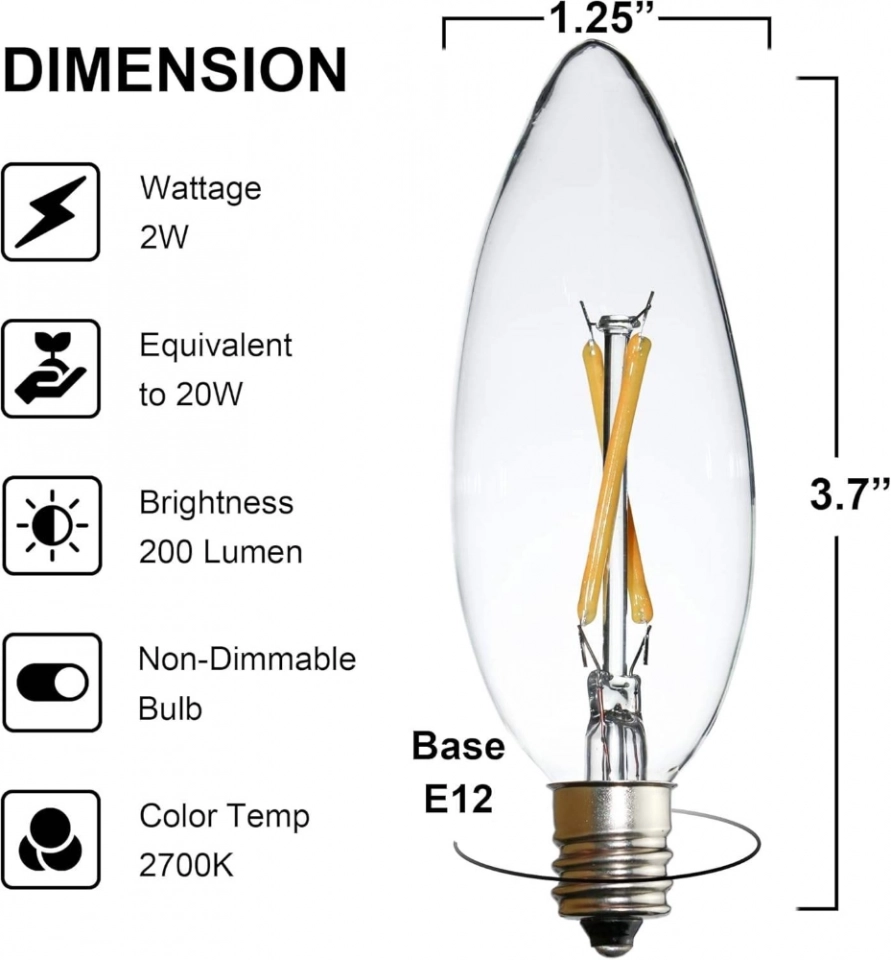 Hot Selling Vintage Edison Candle Bulb Led Glass Chandelier Filament Lamp E12 E27 C32 Bulbs (2)