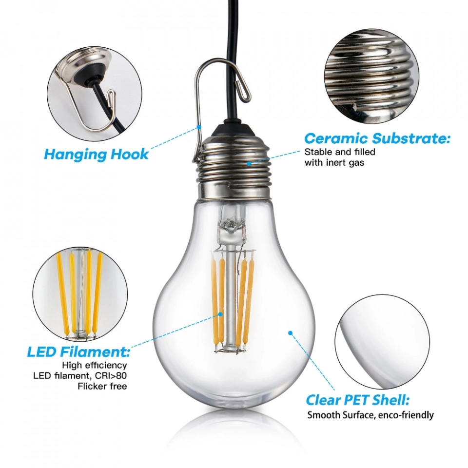 New Design Portable USB Charging Dimmable Touch Control A60 Light Lamp String with Hook Used for Camping (2)