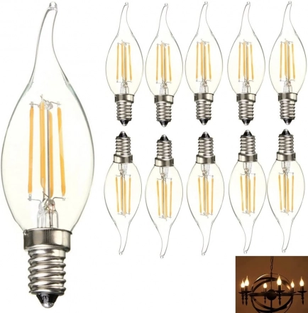 Wholesale Dimmable LED Filament Bulb C35 Clear Glass Warm White E12S Retro Edison Flame-shaped Curved Tip AC Power Candle Light