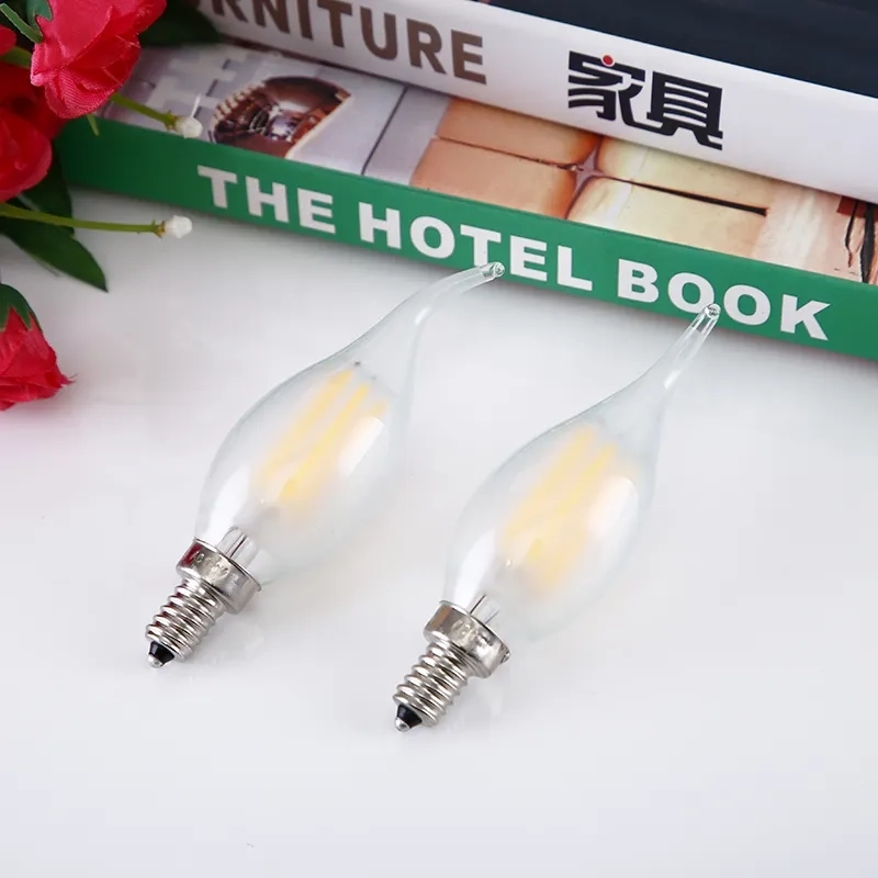 Wholesale Dimmable LED Filament Bulb C35 Clear Glass Warm White E12S Retro Edison Flame-shaped Curved Tip AC Power Candle Light (2)