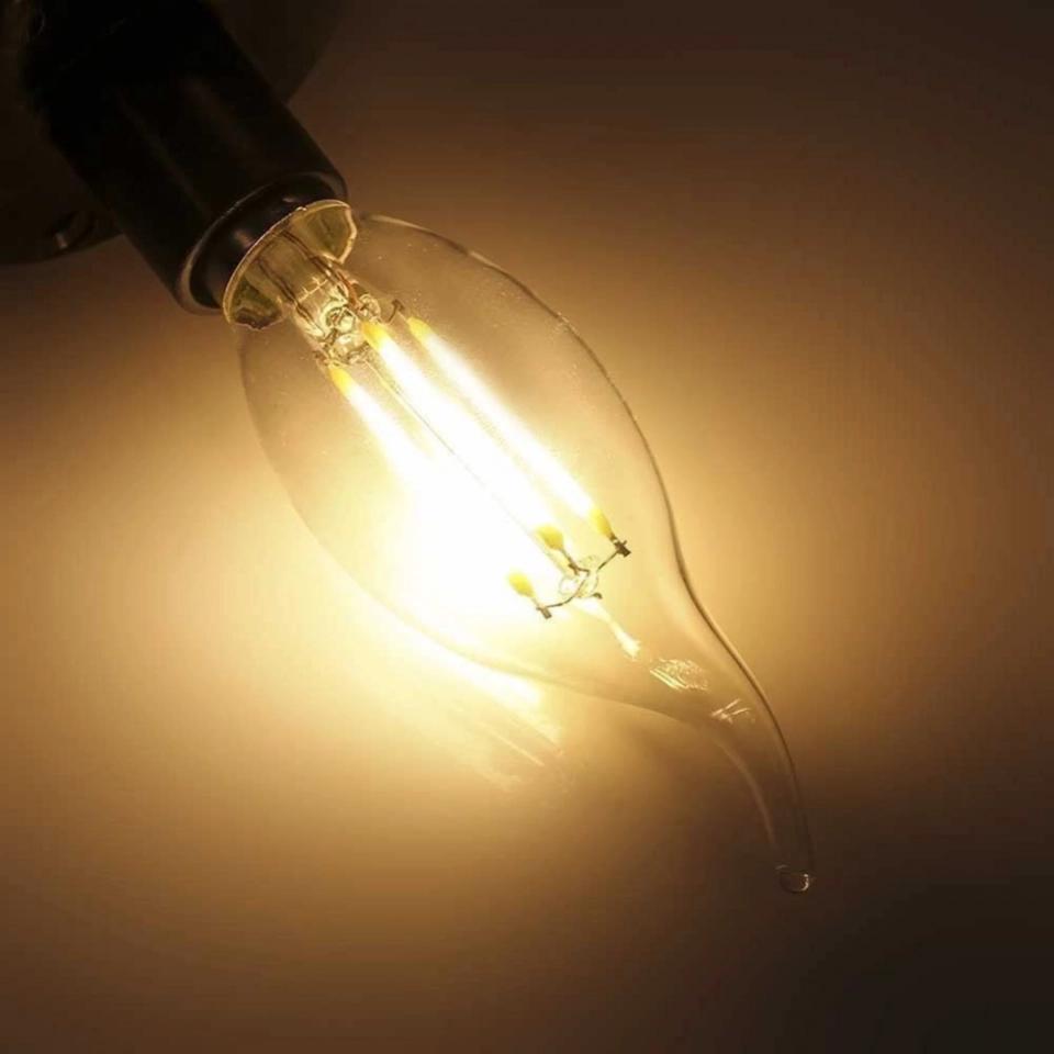 Wholesale Dimmable LED Filament Bulb C35 Clear Glass Warm White E12S Retro Edison Flame-shaped Curved Tip AC Power Candle Light (3)